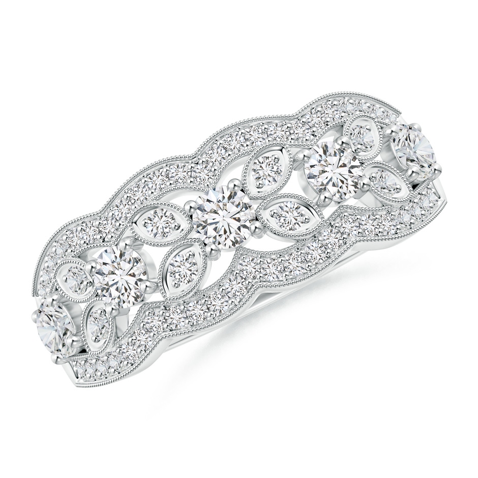3.2mm HSI2 Diamond Anniversary Band with Leaf Motifs in White Gold 