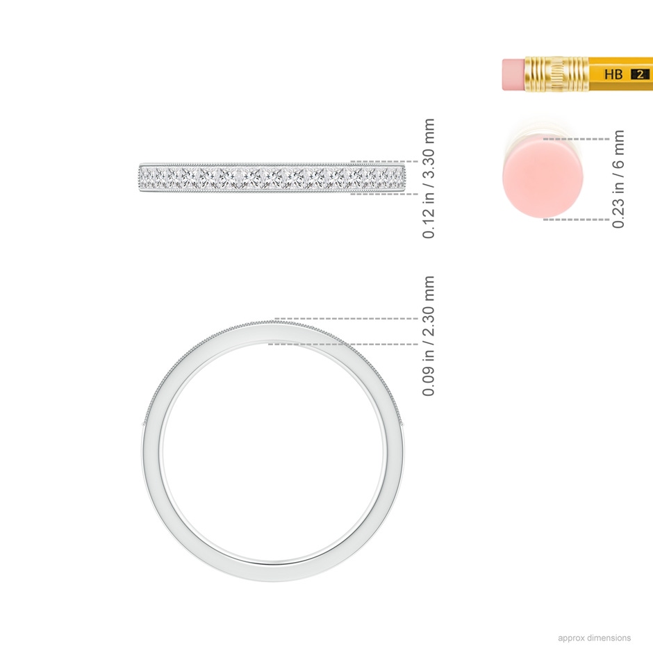 1.6mm HSI2 Channel-Set Princess-Cut Diamond Wedding Band with Milgrain in P950 Platinum ruler