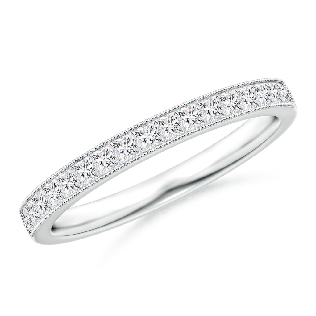 1.6mm HSI2 Channel-Set Princess-Cut Diamond Wedding Band with Milgrain in White Gold