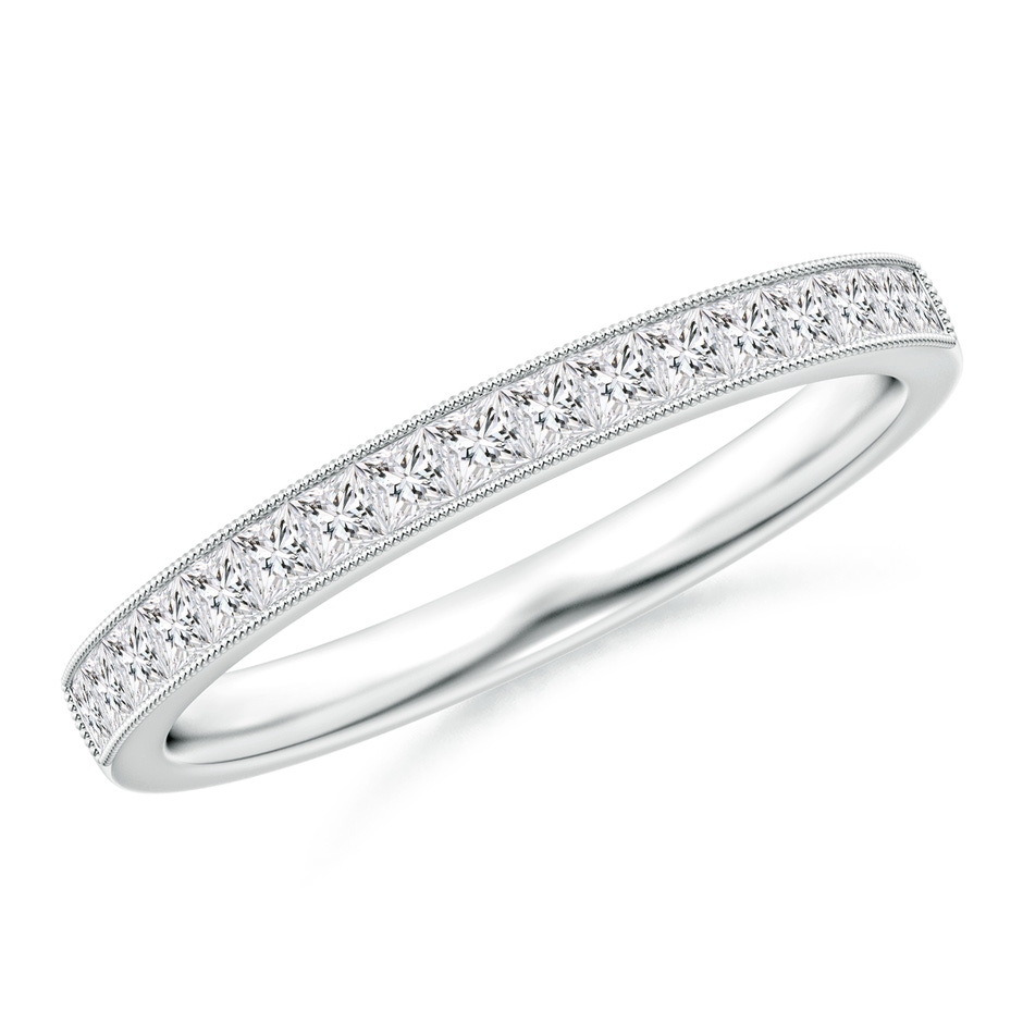 1.6mm HSI2 Channel-Set Princess-Cut Diamond Wedding Band with Milgrain in White Gold 