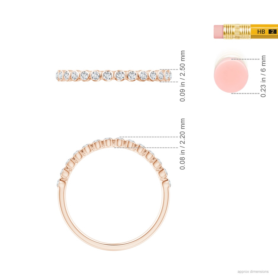 1.5mm GVS2 Bezel-Set Diamond Half Eternity Wedding Band in Rose Gold ruler