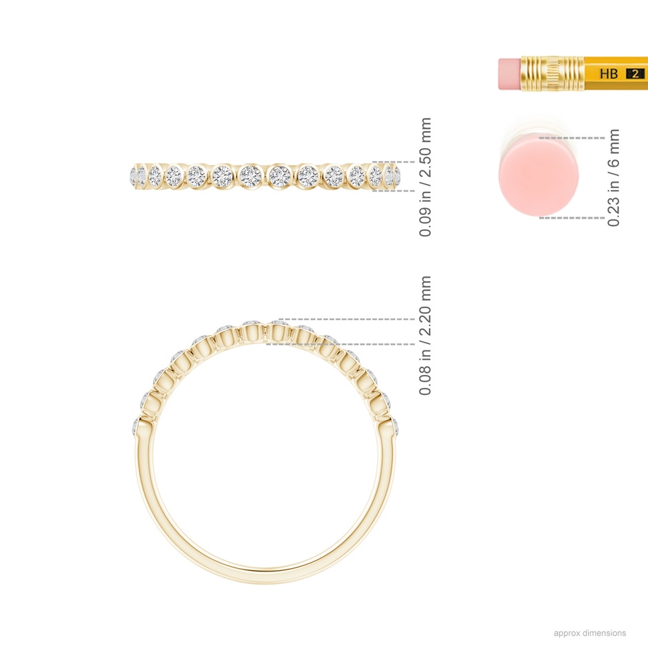 1.5mm HSI2 Bezel-Set Diamond Half Eternity Wedding Band in Yellow Gold ruler