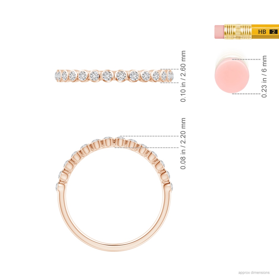 1.6mm HSI2 Bezel-Set Diamond Half Eternity Wedding Band in Rose Gold ruler
