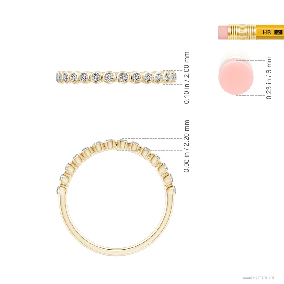 1.6mm KI3 Bezel-Set Diamond Half Eternity Wedding Band in Yellow Gold ruler