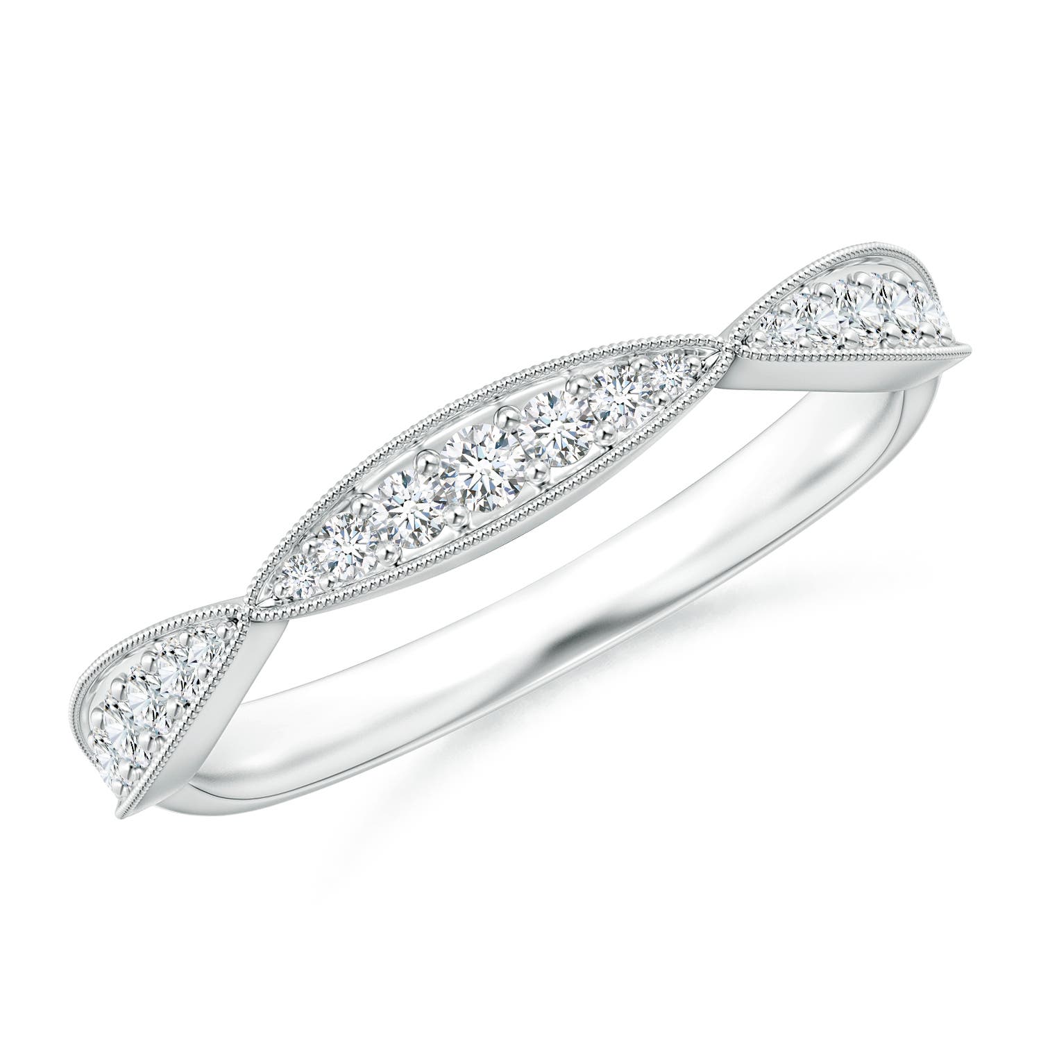 1.45mm GVS2 Pave-Set Diamond Marquise Wedding Band with Milgrain in White Gold