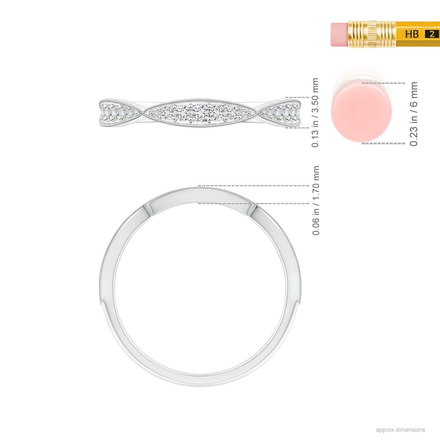 1.45mm HSI2 Pave-Set Diamond Marquise Wedding Band with Milgrain in P950 Platinum - ruler