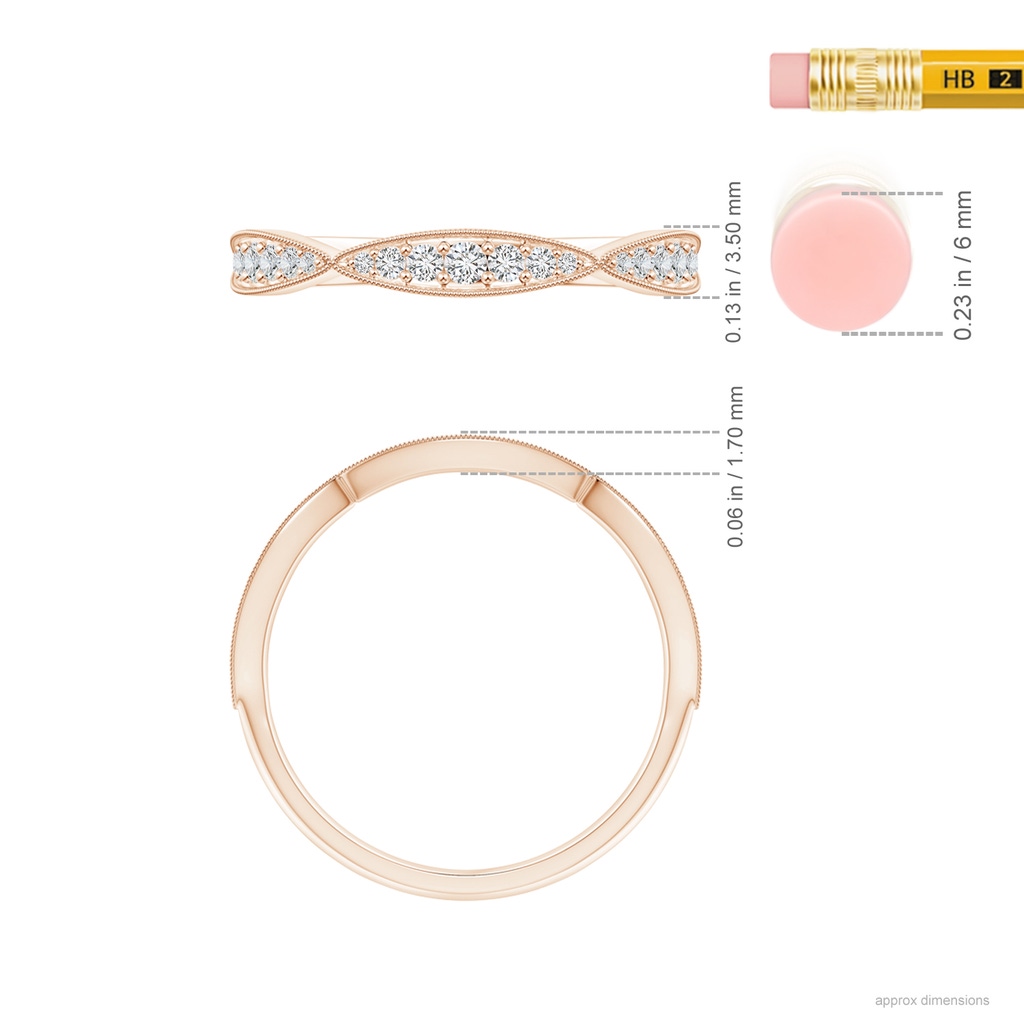 1.45mm HSI2 Pave-Set Diamond Marquise Wedding Band with Milgrain in Rose Gold Ruler