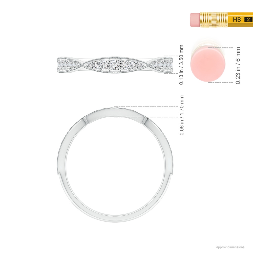 1.45mm HSI2 Pave-Set Diamond Marquise Wedding Band with Milgrain in White Gold Ruler