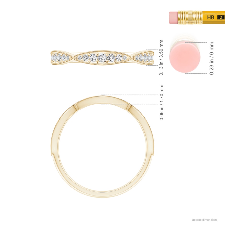 1.45mm HSI2 Pave-Set Diamond Marquise Wedding Band with Milgrain in Yellow Gold ruler
