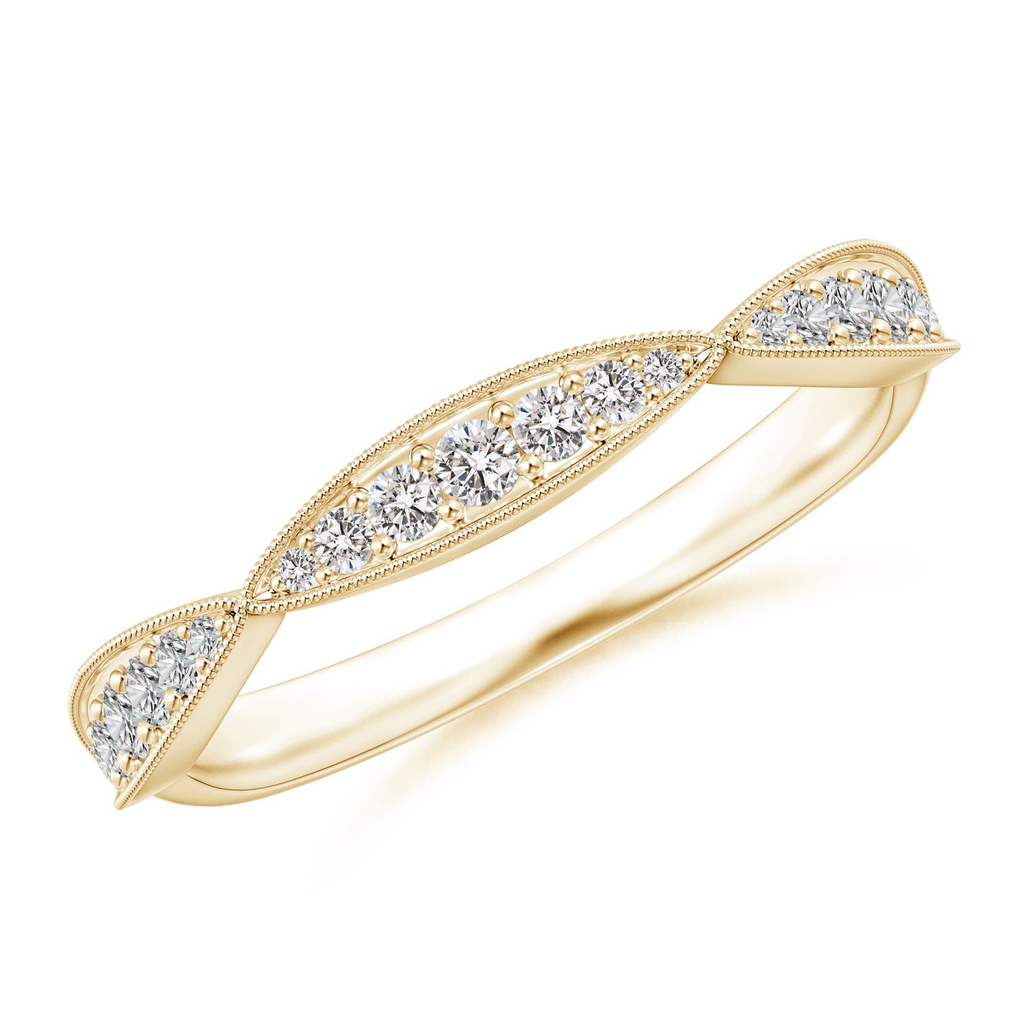 1.45mm IJI1I2 Pave-Set Diamond Marquise Wedding Band with Milgrain in Yellow Gold