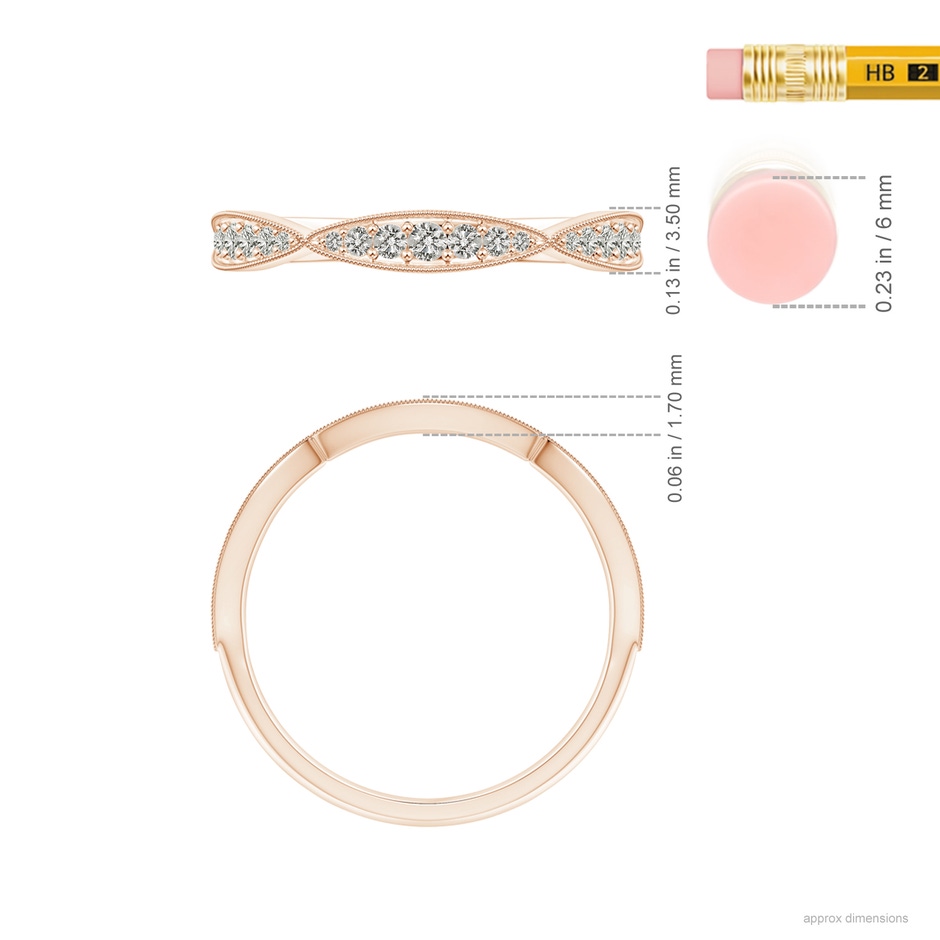 1.45mm KI3 Pave-Set Diamond Marquise Wedding Band with Milgrain in Rose Gold ruler