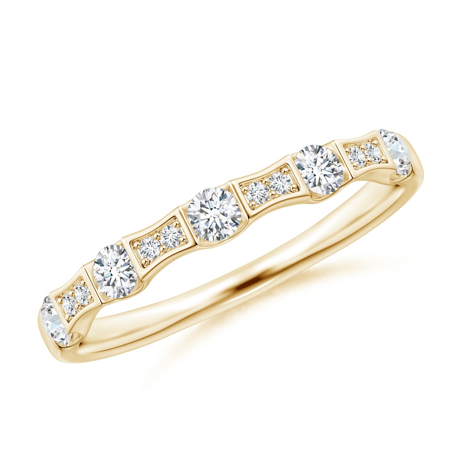 2.5mm GVS2 Bar and Pave-Set Diamond Bow Tie Station Wedding Band in Yellow Gold 