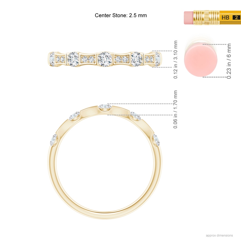 2.5mm GVS2 Bar and Pave-Set Diamond Bow Tie Station Wedding Band in Yellow Gold ruler