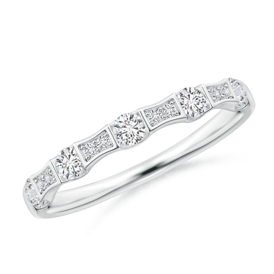 2.5mm HSI2 Bar and Pave-Set Diamond Bow Tie Station Wedding Band in White Gold 