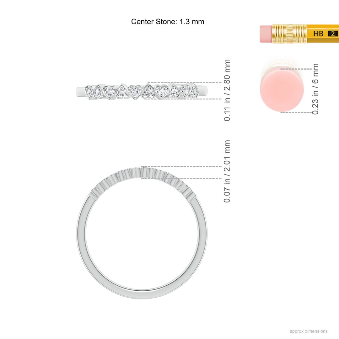 1.3mm GVS2 Pave-Set Diamond Heart Wedding Band in P950 Platinum - ruler