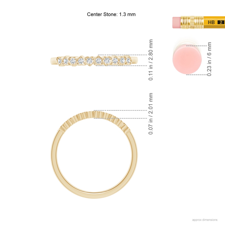 1.3mm GVS2 Pave-Set Diamond Heart Wedding Band in Yellow Gold ruler