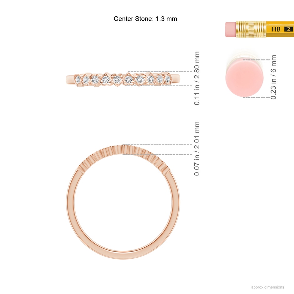 1.3mm HSI2 Pave-Set Diamond Heart Wedding Band in Rose Gold ruler