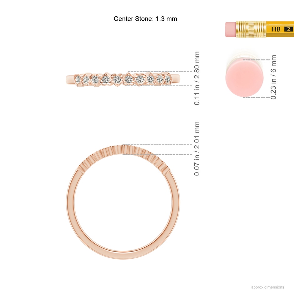 1.3mm KI3 Pave-Set Diamond Heart Wedding Band in Rose Gold ruler