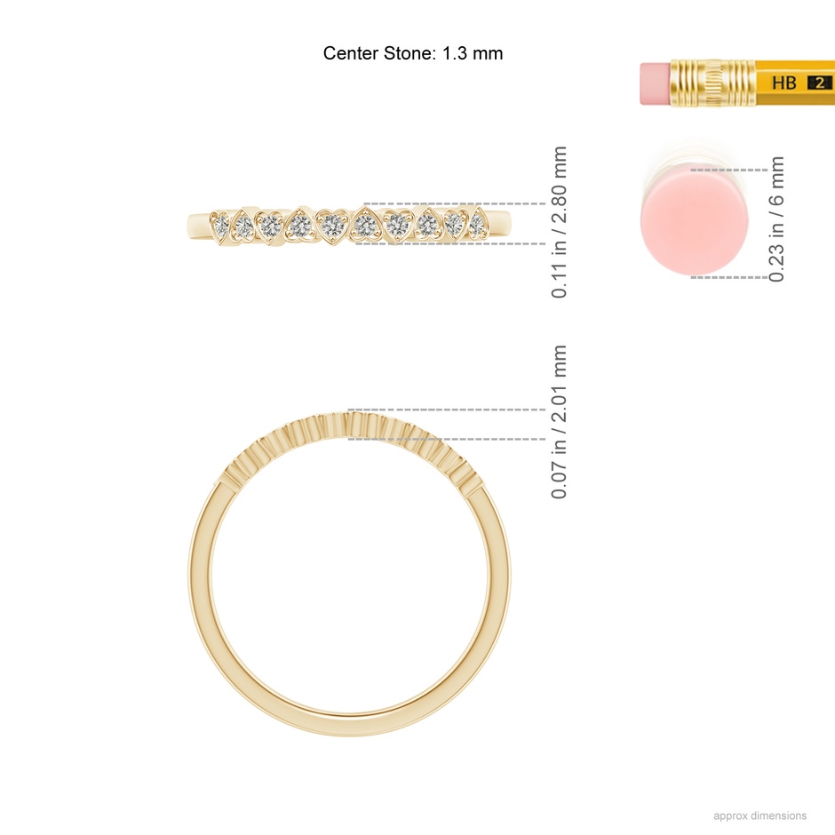 1.3mm KI3 Pave-Set Diamond Heart Wedding Band in Yellow Gold ruler