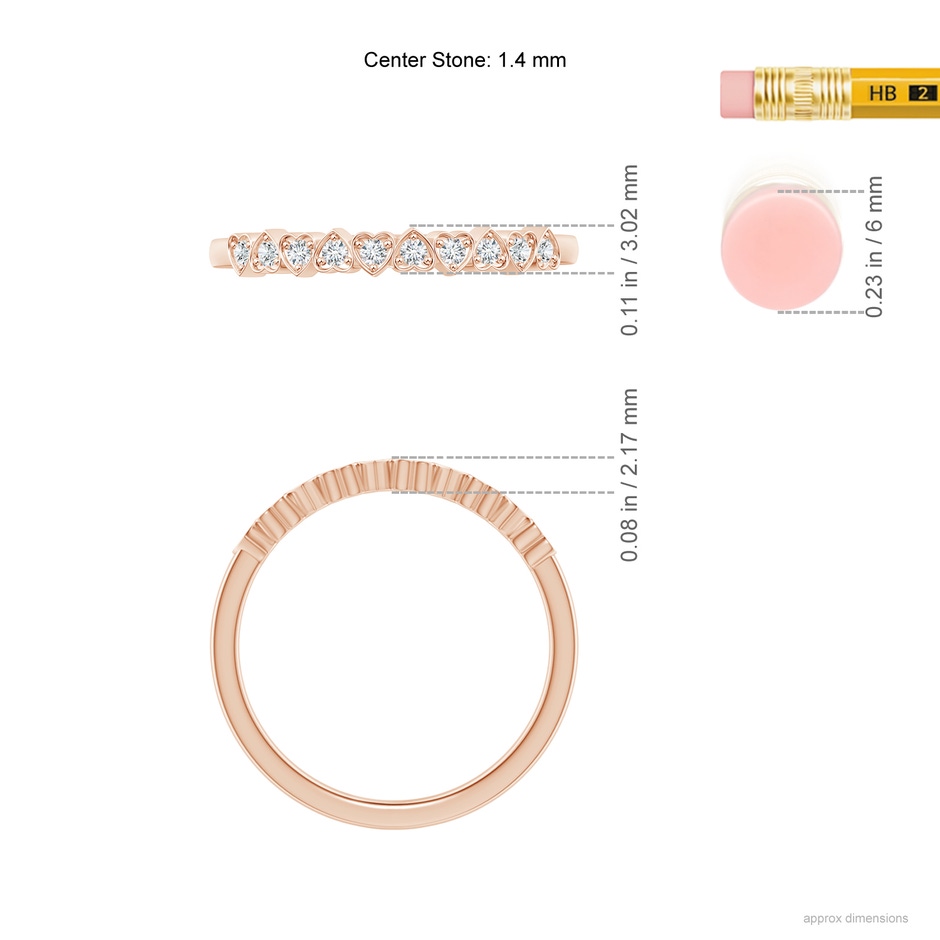 1.4mm GVS2 Pave-Set Diamond Heart Wedding Band in Rose Gold ruler