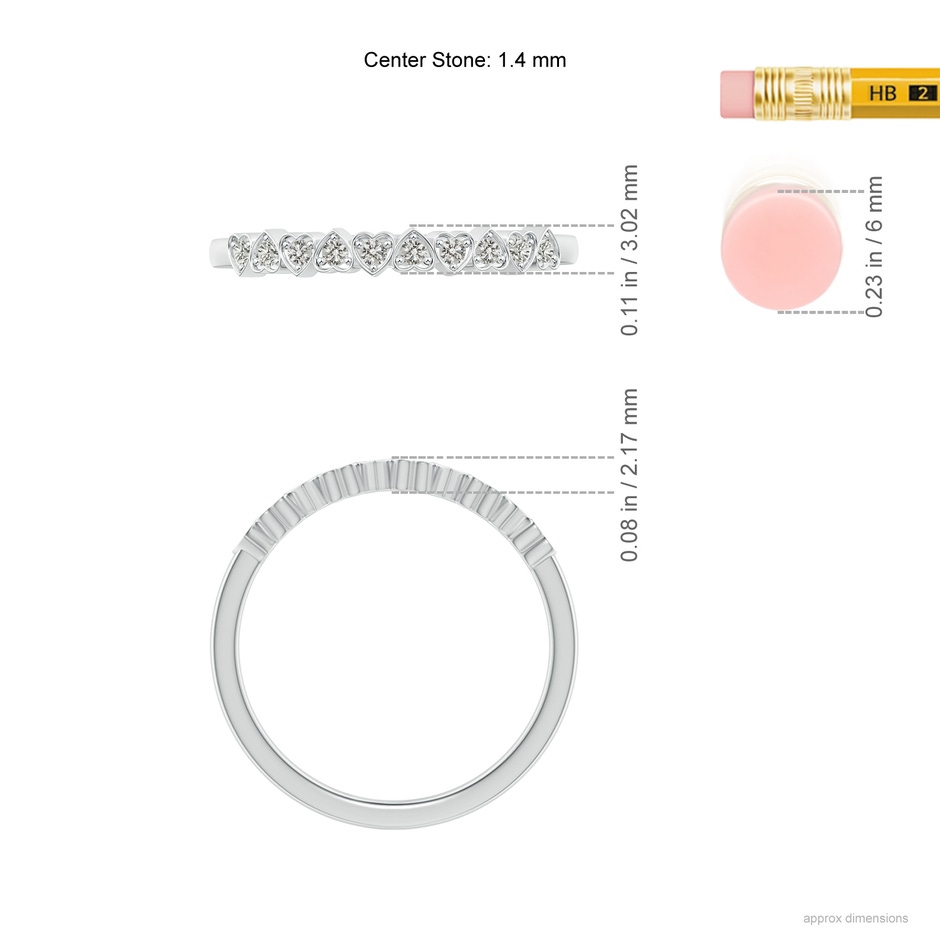 1.4mm KI3 Pave-Set Diamond Heart Wedding Band in White Gold ruler