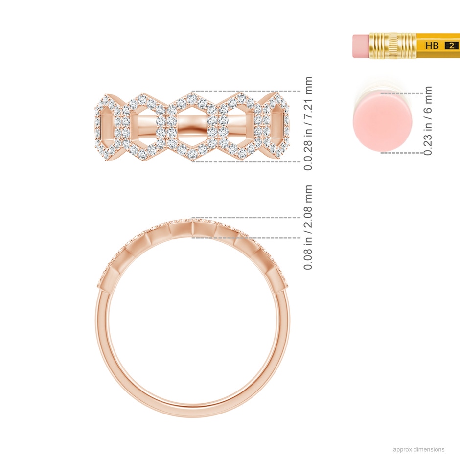 1mm GVS2 Diamond Hexagonal Wedding Band in Rose Gold ruler