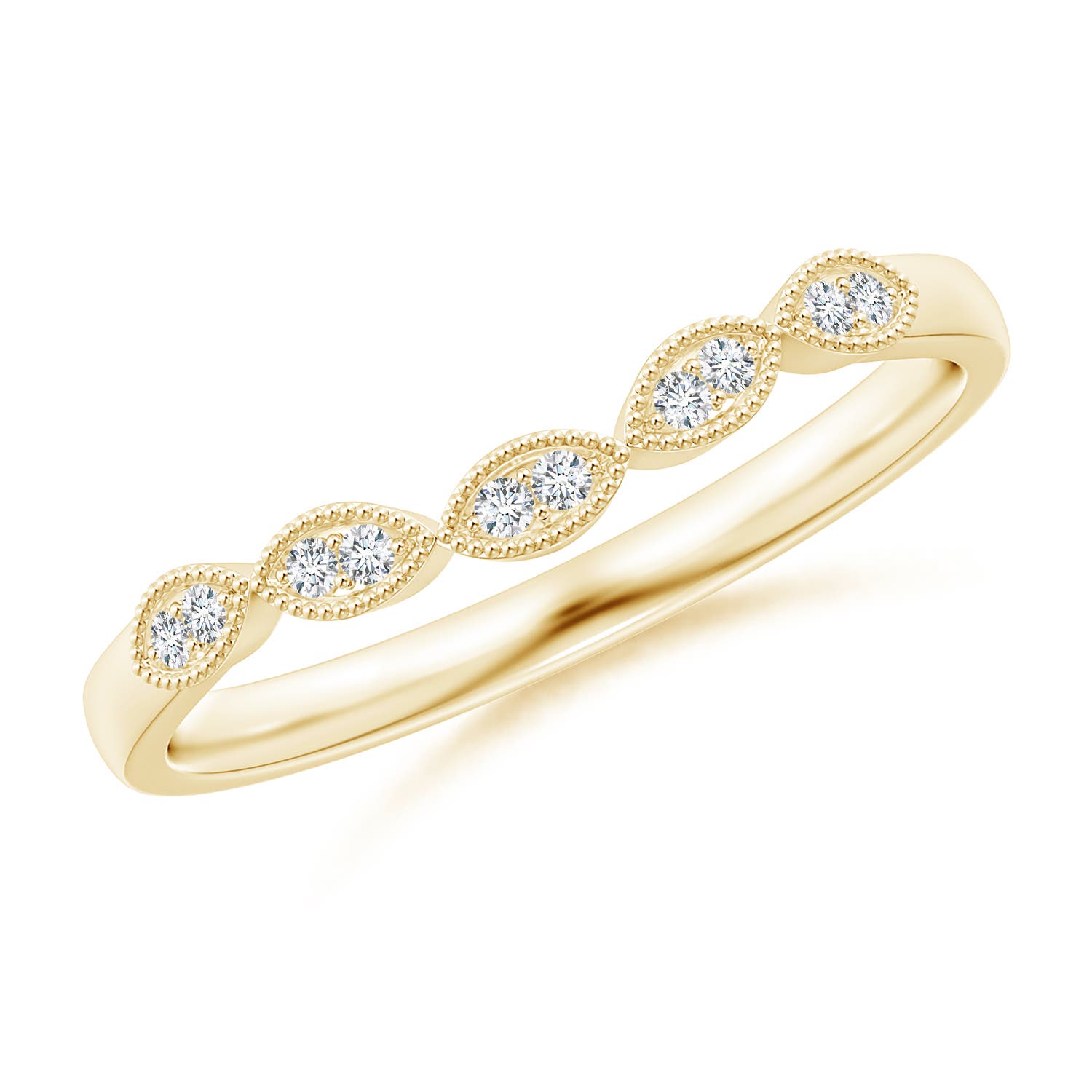 1.1mm GVS2 Aeon Vintage Inspired Diamond Marquise Wedding Band with Milgrain in 18K Yellow Gold
