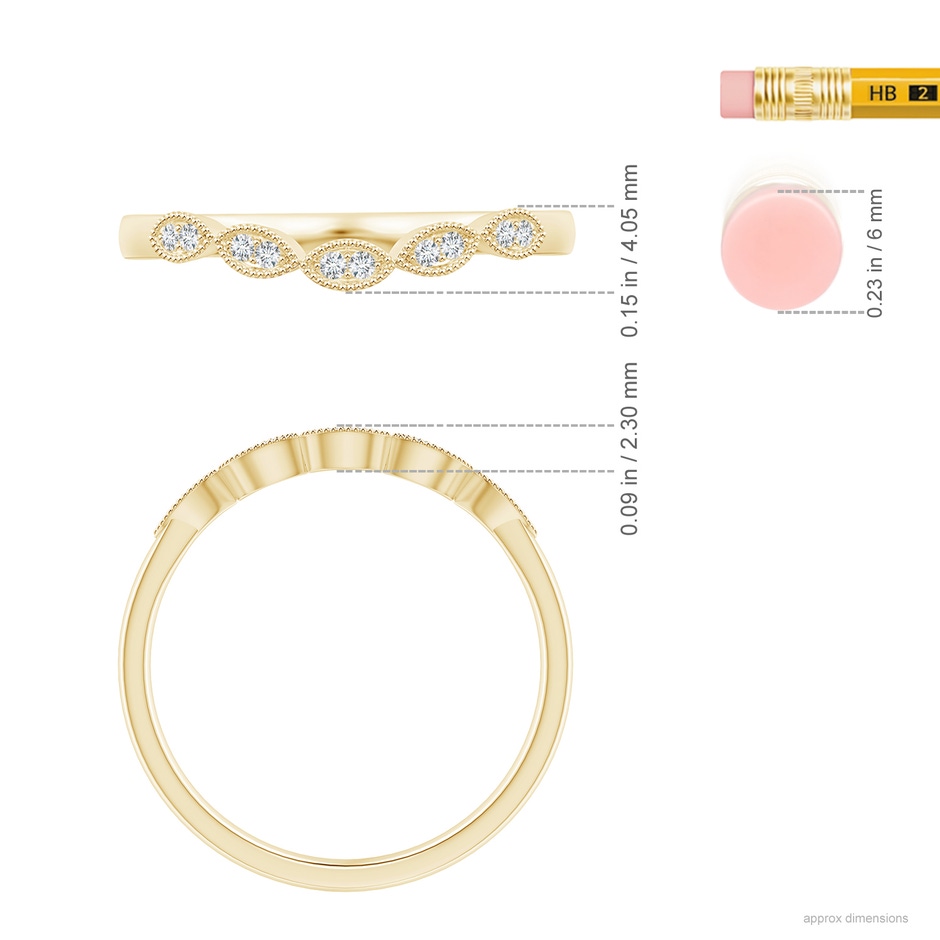 1.1mm GVS2 Aeon Vintage Inspired Diamond Marquise Wedding Band with Milgrain in 18K Yellow Gold ruler