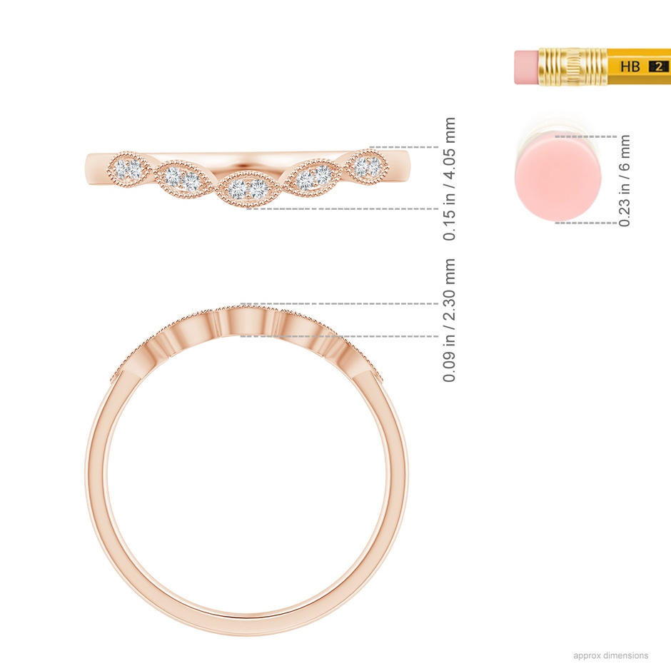 1.1mm GVS2 Aeon Vintage Inspired Diamond Marquise Wedding Band with Milgrain in Rose Gold ruler