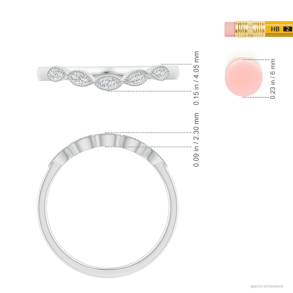 1.1mm GVS2 Aeon Vintage Inspired Diamond Marquise Wedding Band with Milgrain in White Gold Ruler