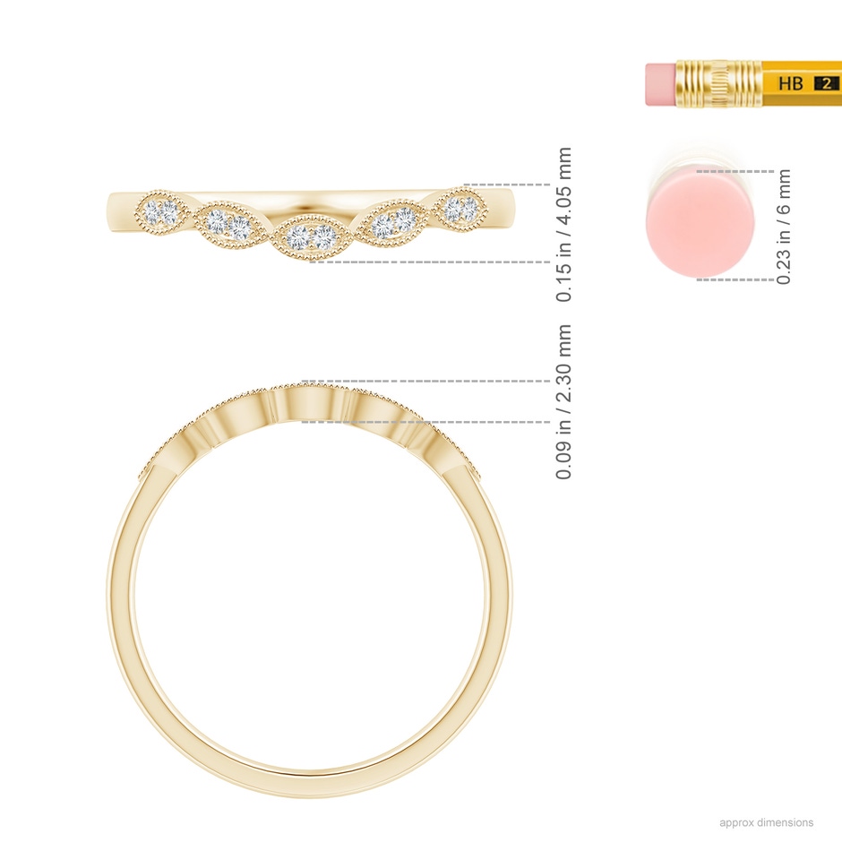 1.1mm GVS2 Aeon Vintage Inspired Diamond Marquise Wedding Band with Milgrain in Yellow Gold ruler