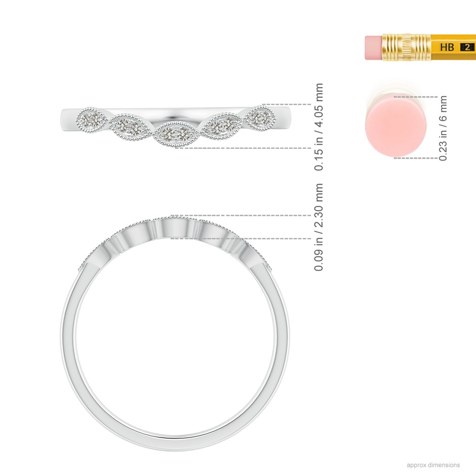 1.1mm KI3 Aeon Vintage Inspired Diamond Marquise Wedding Band with Milgrain in 9K White Gold ruler