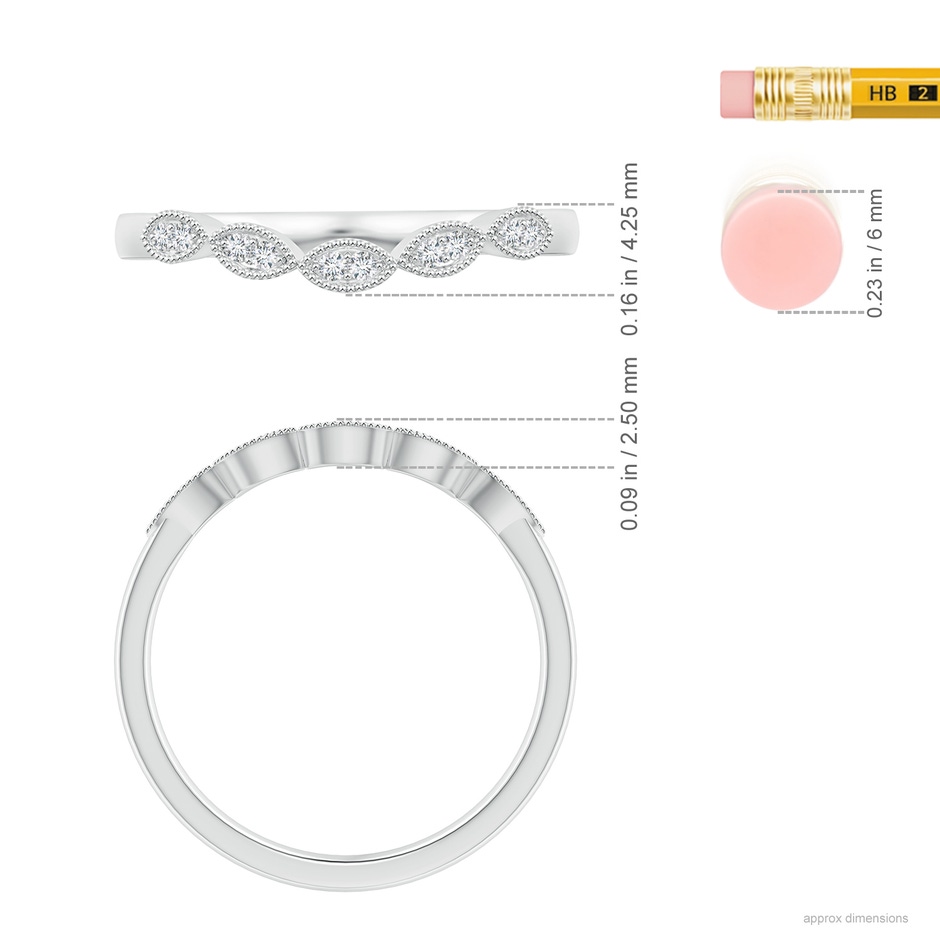 1.2mm GVS2 Aeon Vintage Inspired Diamond Marquise Wedding Band with Milgrain in 18K White Gold ruler