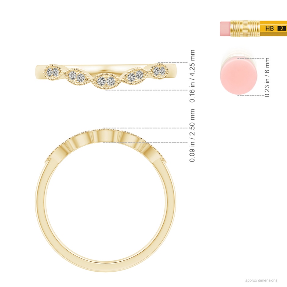 1.2mm KI3 Aeon Vintage Inspired Diamond Marquise Wedding Band with Milgrain in 18K Yellow Gold ruler