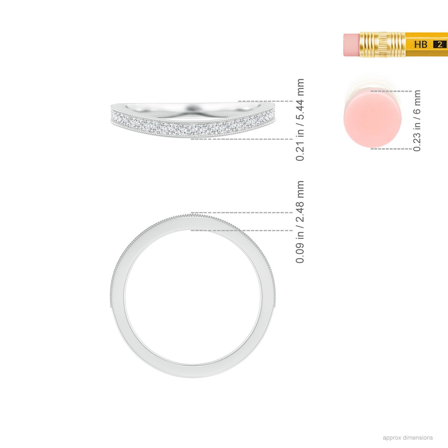 1.1mm GVS2 Aeon Vintage Style Pave-Set Diamond Curved Wedding Band with Milgrain in 18K White Gold - ruler