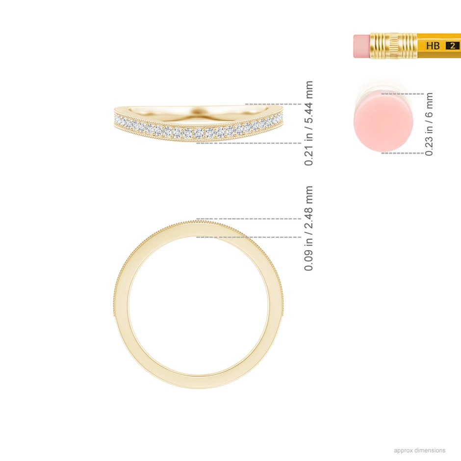 1.1mm GVS2 Aeon Vintage Style Pave-Set Diamond Curved Wedding Band with Milgrain in 18K Yellow Gold ruler