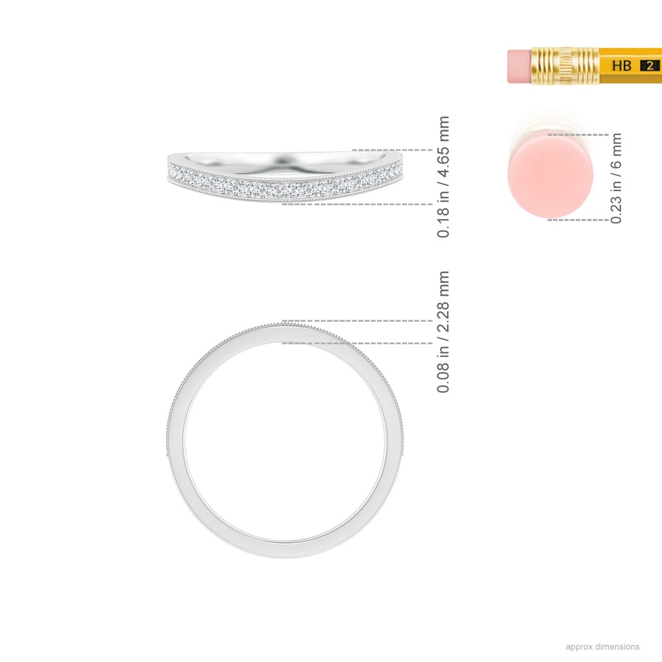 1mm GVS2 Aeon Vintage Style Pave-Set Diamond Curved Wedding Band with Milgrain in 18K White Gold ruler