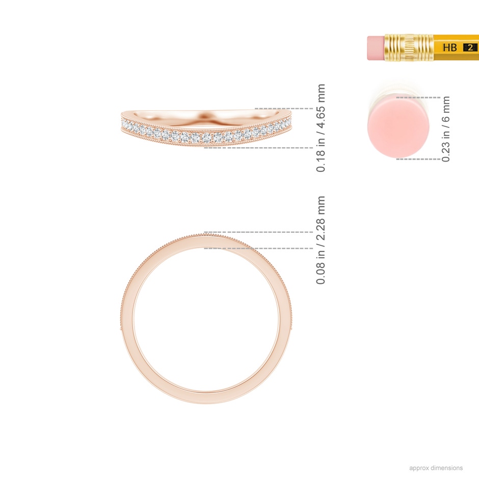 1mm GVS2 Aeon Vintage Style Pave-Set Diamond Curved Wedding Band with Milgrain in Rose Gold ruler