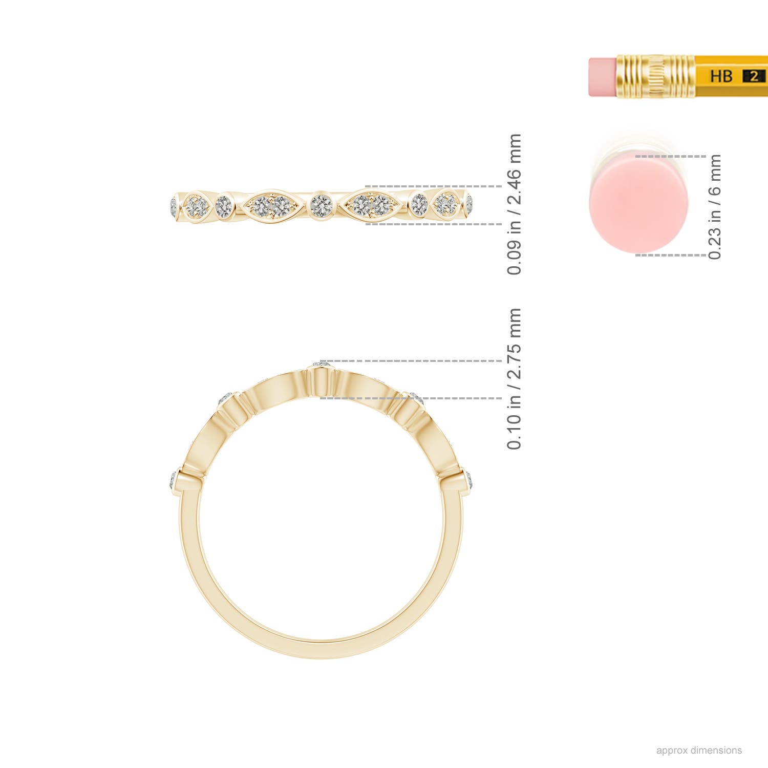 1.15mm KI3 Aeon Vintage Inspired Diamond Lace Pattern Wedding Band in Yellow Gold - ruler