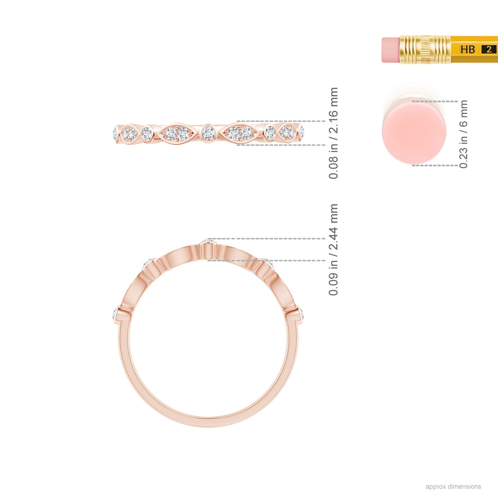 1mm GVS2 Aeon Vintage Inspired Diamond Lace Pattern Wedding Band in 18K Rose Gold Ruler
