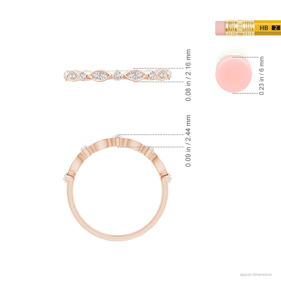 1mm GVS2 Aeon Vintage Inspired Diamond Lace Pattern Wedding Band in Rose Gold ruler