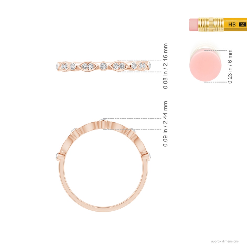 1mm HSI2 Aeon Vintage Inspired Diamond Lace Pattern Wedding Band in Rose Gold ruler