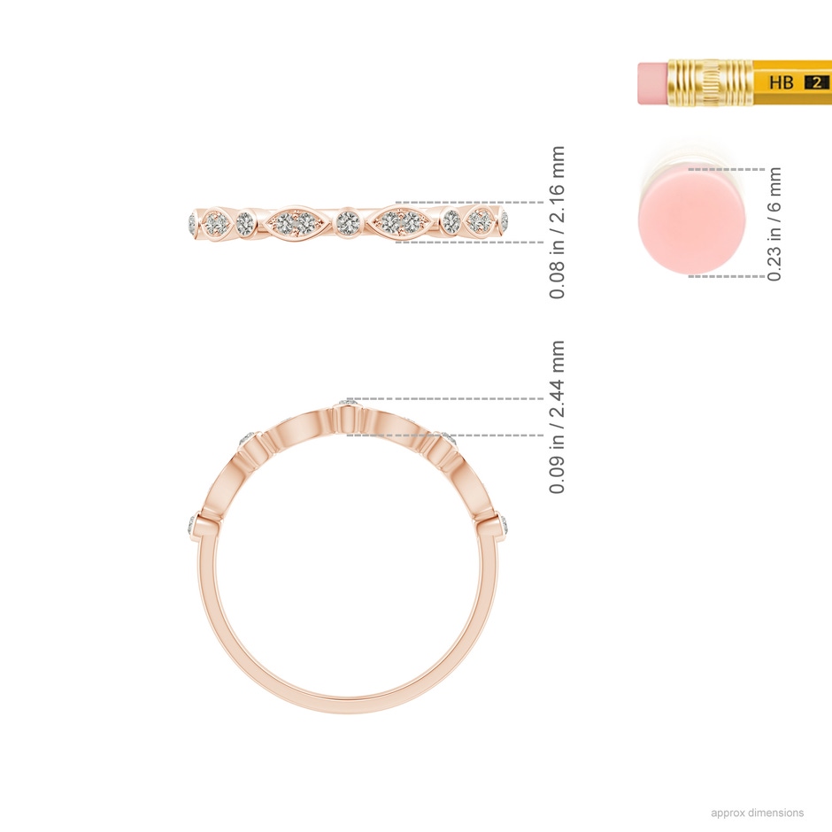 1mm KI3 Aeon Vintage Inspired Diamond Lace Pattern Wedding Band in Rose Gold ruler