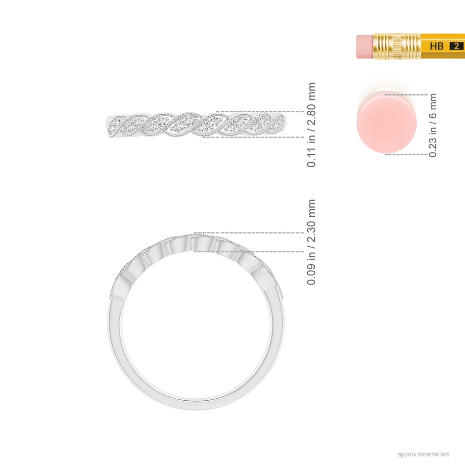 1.1mm GVS2 Aeon Vintage Style Diamond Twisted Half Eternity Milgrain Wedding Band in White Gold ruler