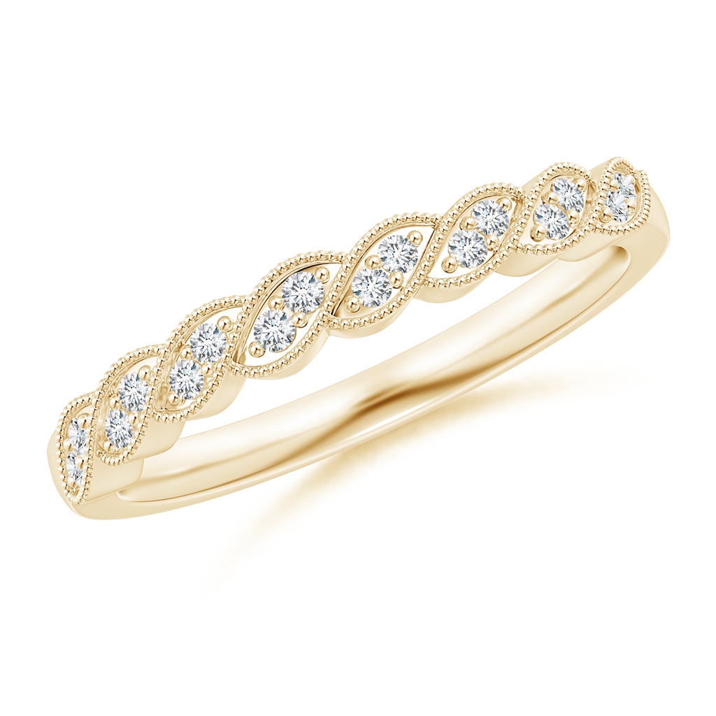 1.2mm GVS2 Aeon Vintage Style Diamond Twisted Half Eternity Milgrain Wedding Band in Yellow Gold