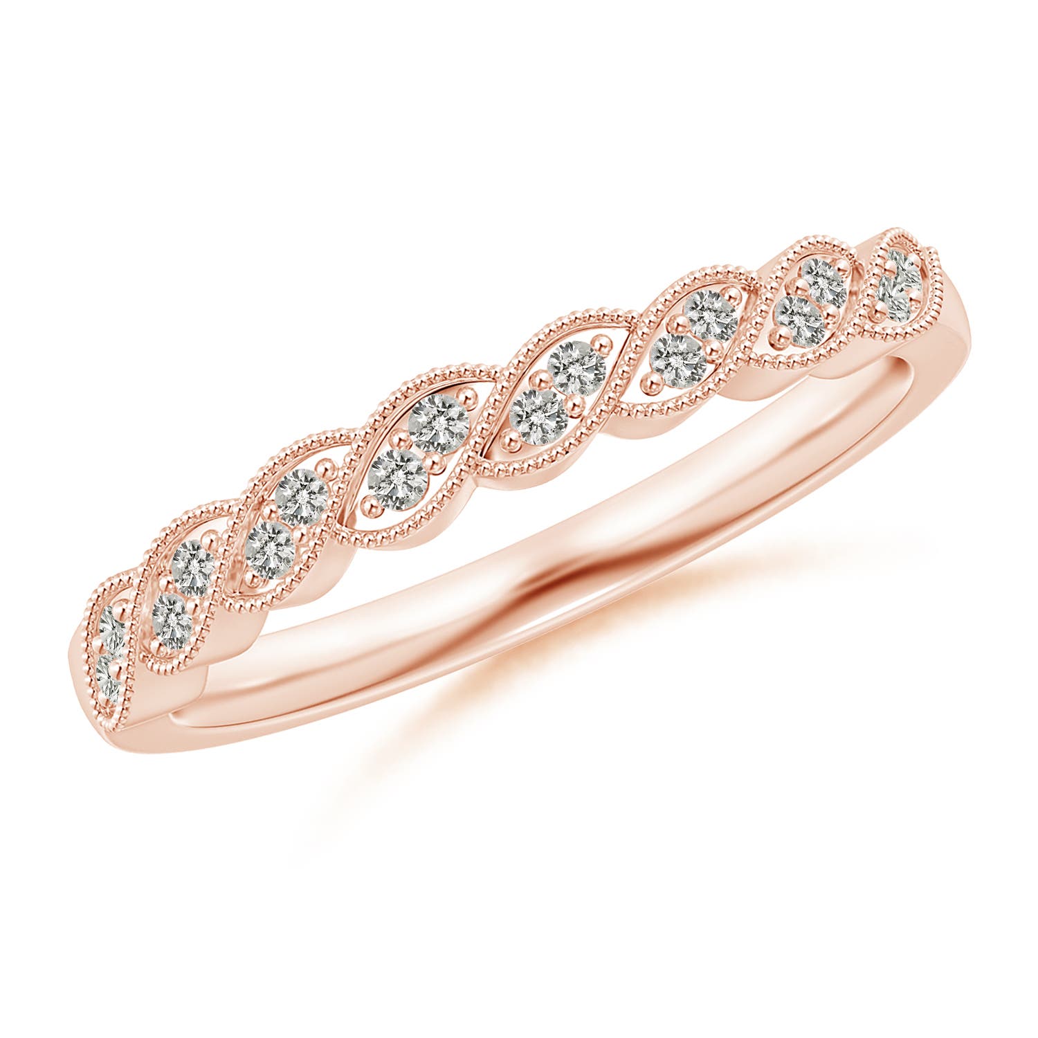 1.2mm KI3 Aeon Vintage Style Diamond Twisted Half Eternity Milgrain Wedding Band in 18CT Rose Gold