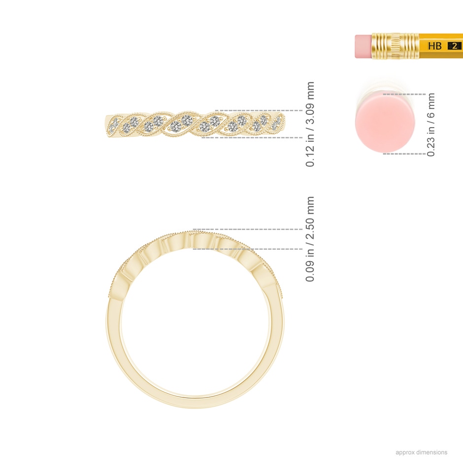 1.2mm KI3 Aeon Vintage Style Diamond Twisted Half Eternity Milgrain Wedding Band in 18K Yellow Gold ruler