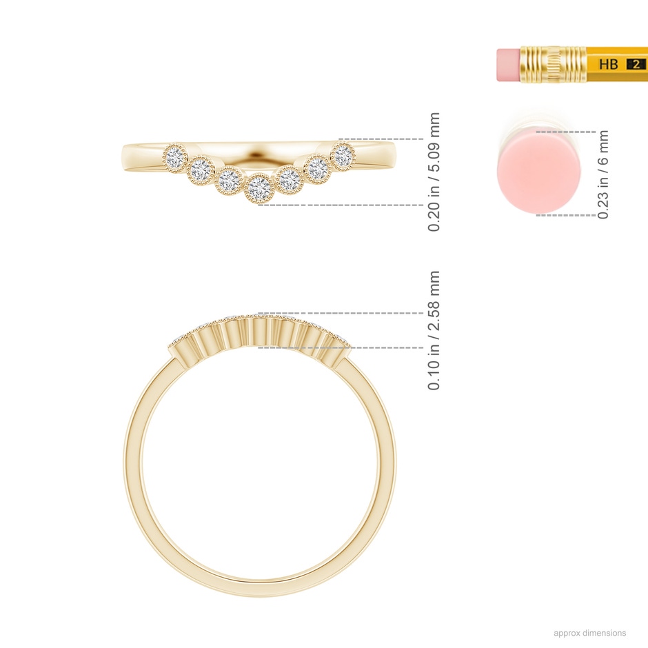 1.5mm HSI2 Aeon Vintage Style Bezel-Set Diamond Milgrain Contour Wedding Band in Yellow Gold ruler
