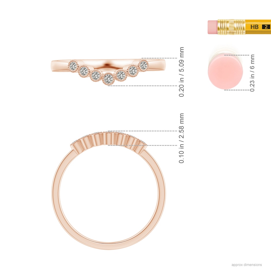 1.5mm KI3 Aeon Vintage Style Bezel-Set Diamond Milgrain Contour Wedding Band in Rose Gold ruler