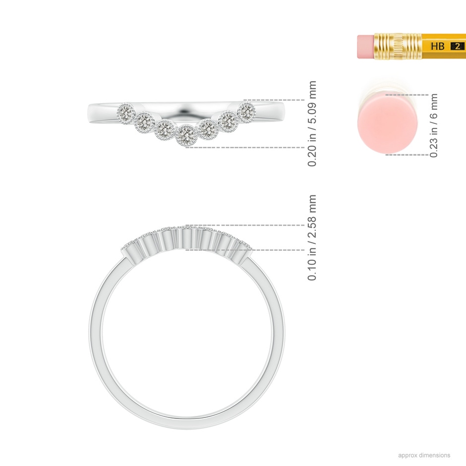 1.5mm KI3 Aeon Vintage Style Bezel-Set Diamond Milgrain Contour Wedding Band in White Gold ruler